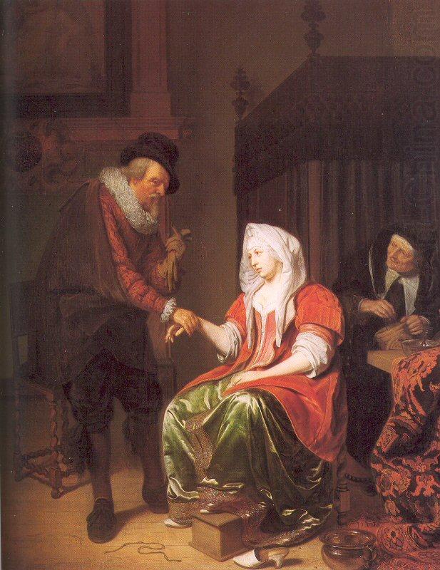 Doctor Taking a Young Woman's Pulse, Musscher, Michiel van